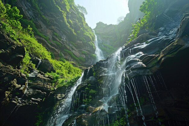 Vista de las cataratas de Amboli Maharashtra India Tomada en bajo ángulo