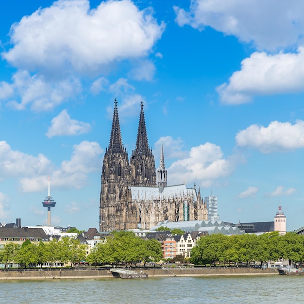 Una vista de la catedral (Kölner Dom) en verano en Alemania. Tomada afuera con una 5D mark III.