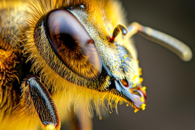 Foto vista de cerca de una abeja en un fondo natural fotografía macro de alto detalle de apis mellifera