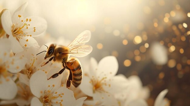 Foto vista de cerca de las abejas que trabajan en las células de miel