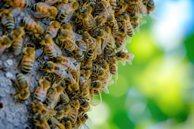 Vista de cerca de las abejas que trabajan en los honeycells