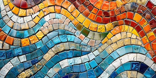 Foto una vista de cerca de los azulejos de mosaico de colores intrincadamente dispuestos concepto de arte de mosaico fotografía de cerca patrones de colores