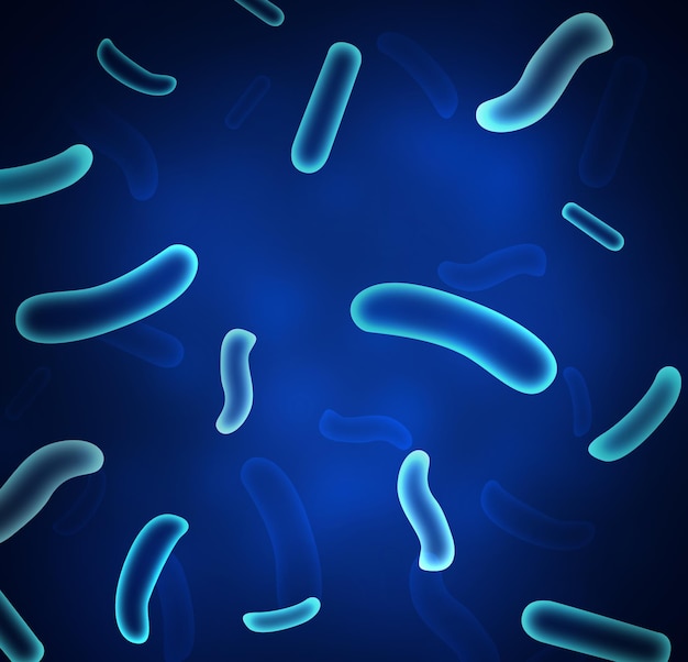 Vista de cerca de las bacterias bajo el microscopio Ilustración
