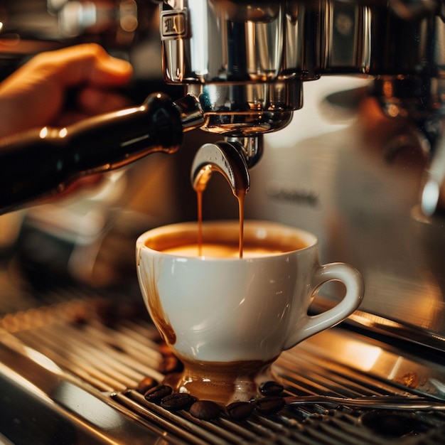 vista de cerca del barista haciendo café