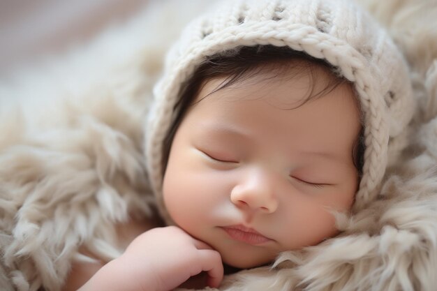 Vista de cerca de un bebé recién nacido lindo durmiendo en una cama cómoda Concepto de la paternidad