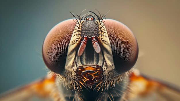 Foto vista de cerca de la cabeza de una mosca