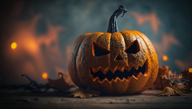 Vista de cerca de calabaza de halloween con desenfoque de fondo de halloween Generativo ai