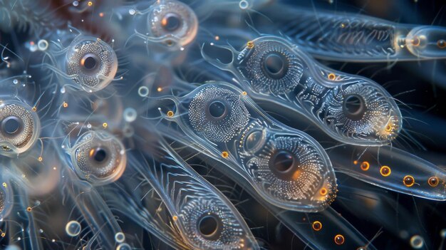 Foto una vista de cerca de los cilios en la superficie de un ciliado que revela los intrincados patrones y movimientos