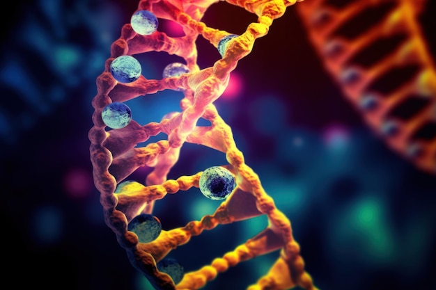 Vista de cerca de un concepto de doble hélice de ADN de trastorno o mutación genética IA generativa