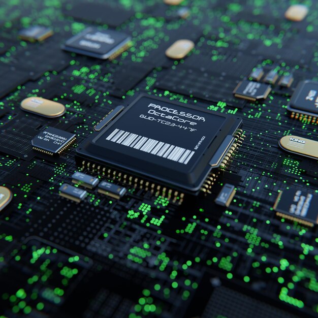 Vista de cerca de la CPU o el chip del procesador