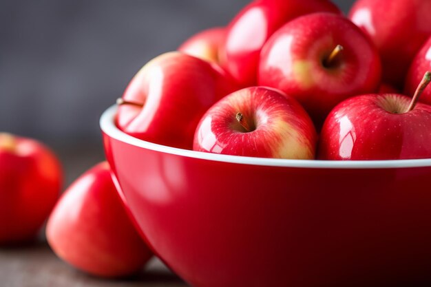 Foto una vista de cerca de un cuenco saludable lleno de manzanas rojas dulces un deleite tentador y nutritivo