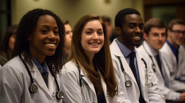 Una vista de cerca de los estudiantes de medicina que irradian felicidad