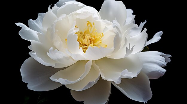 Vista de cerca de una flor de peonía blanca sobre un fondo oscuro Tarjeta de condolencias Lugar vacío para el texto