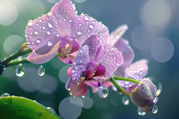 Vista de cerca hermosa orquídea aislada con gotas de agua en los pétalos