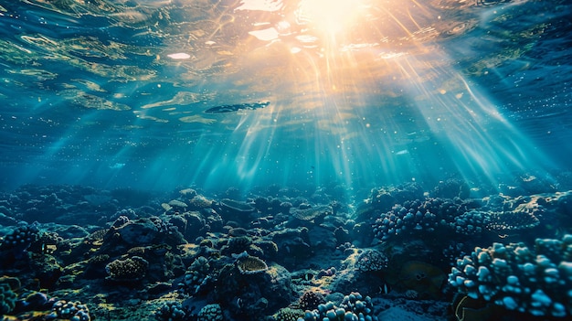 Vista de cerca del hermoso paisaje submarino con varios corales