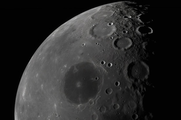 Vista de cerca de la luna con varios cráteres visibles creados con IA generativa