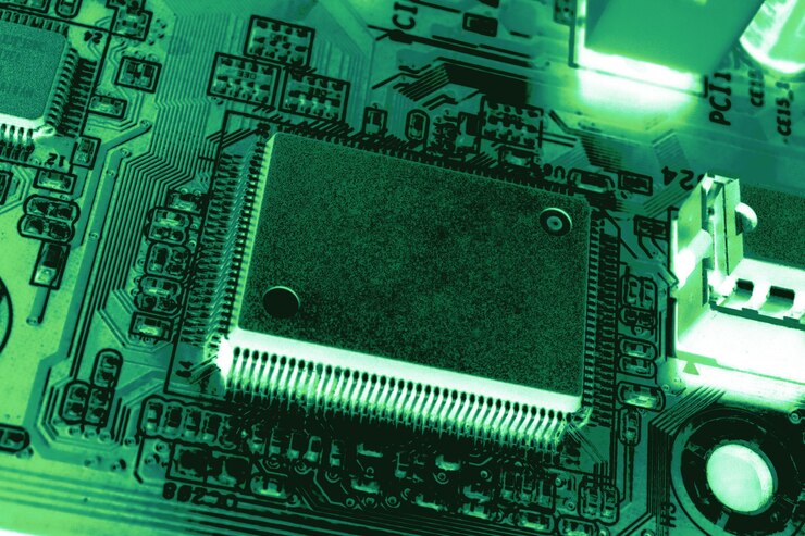Foto vista de cerca del microchip en blanco de la cpu del procesador de la computadora central para espacio de copia