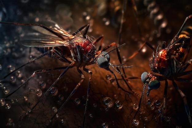 Vista de cerca de un mosquito Aedes chupando sangre Ilustración de insectos AI generativa