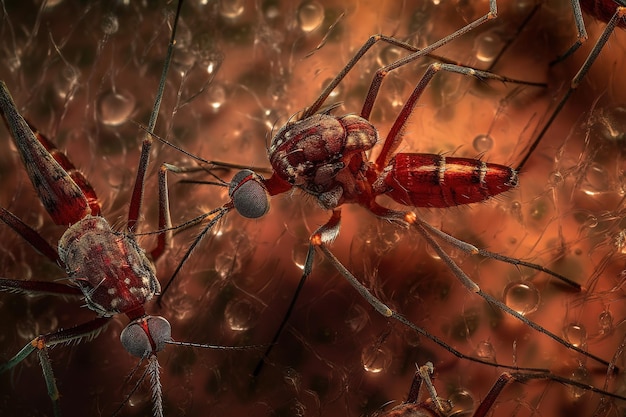 Vista de cerca de un mosquito Aedes chupando sangre Ilustración de insectos AI generativa