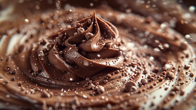 Una vista de cerca de la mousse en capas de crema de chocolate