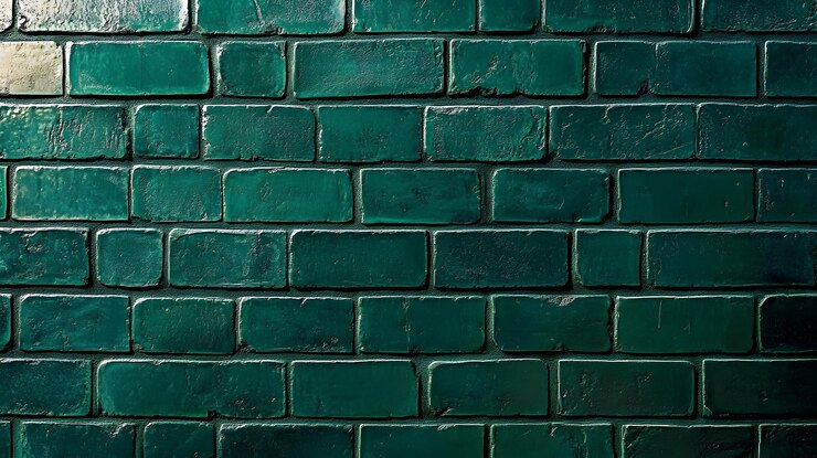 Una vista de cerca de un muro de ladrillo verde oscuro