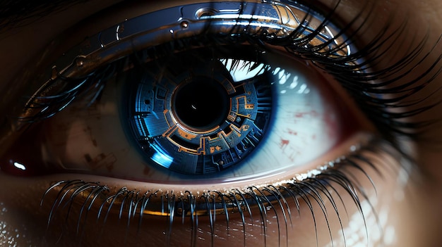 Una vista de cerca del ojo de alta tecnología Escaneo de la retina para la identificación personal Concepto