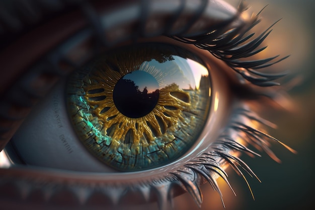 Vista de cerca del ojo humano Hermosa imagen colorida IA generativa