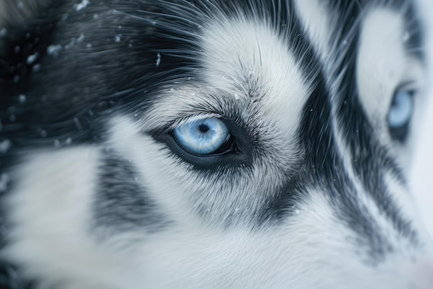 Vista de cerca de los ojos azules de un perro husky o esquimal