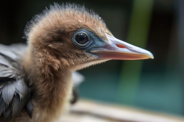 Vista de cerca del pájaro recién nacido con su diminuto pico y patas visibles creado con ai generativo