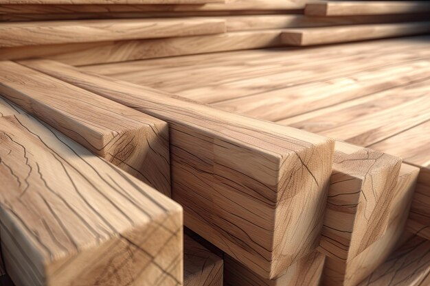 Vista de cerca de una pila de tablones de madera IA generativa