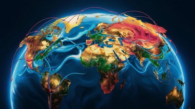 Foto vista de cerca del planeta tierra mapa mundial del globo para el cambio climático clima globalización medio ambiente