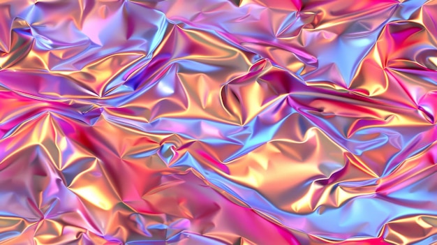 Foto vista de cerca de la superficie de papel de aluminio rosado arrugado con detalles reflectantes