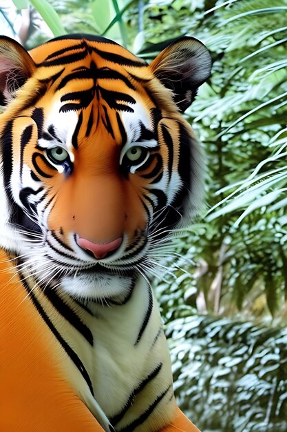 Una vista de cerca de un tigre bengol real en su hábitat natural rodeado por un bosque exuberante