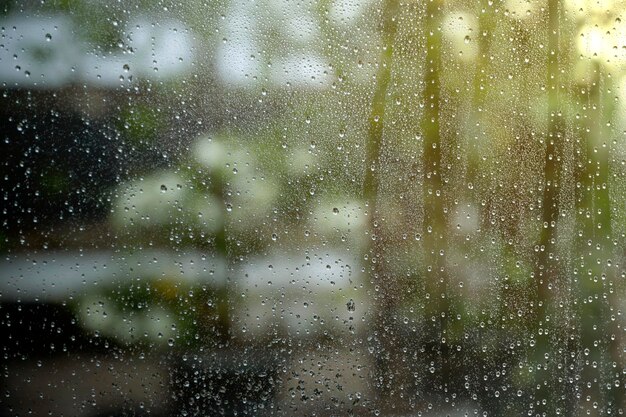 Vista de cerca de la ventana transparente con fondo de gota de lluvia