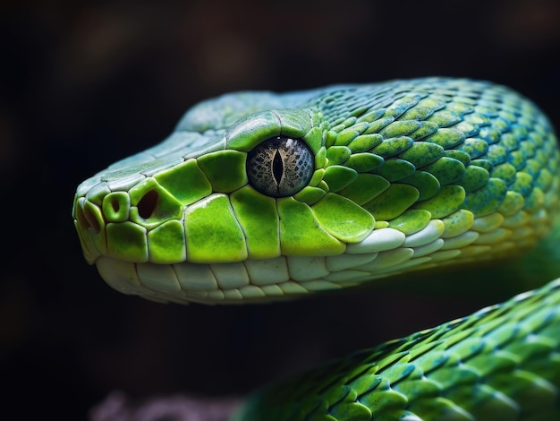 Vista cercana de serpiente víbora verde