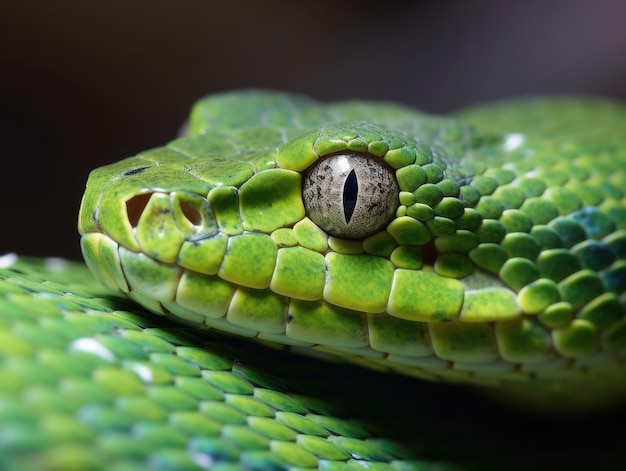 Vista cercana de serpiente víbora verde