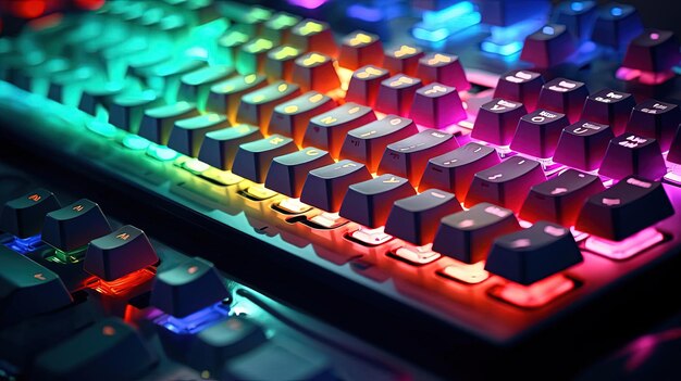 Foto una vista cercana de un teclado de colores en el estilo de luces brillantes