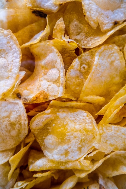 Foto vista cercana de una textura crujiente de patatas fritas