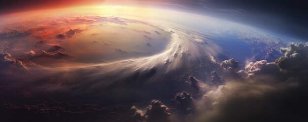 Foto vista del cielo del huracán y el tornado sobre la tierra con el panorama de meteoros que caen generative ai