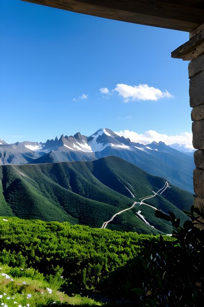 Foto vista de la cima de la montaña