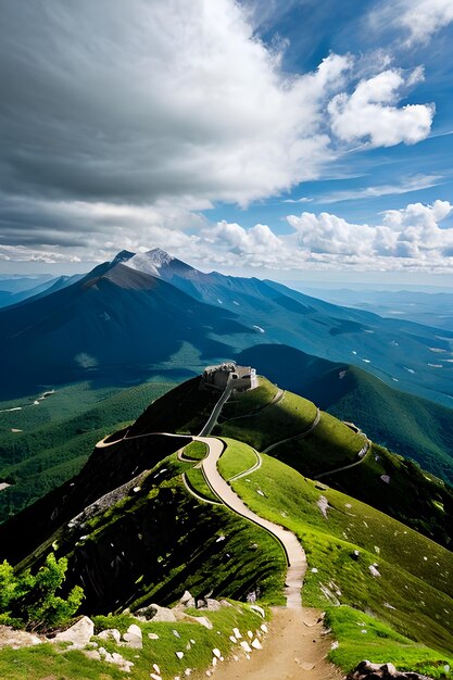 Foto vista de la cima de la montaña