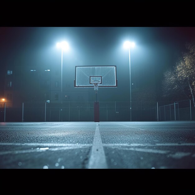 Foto vista cinematográfica de un estadio de baloncesto vacío