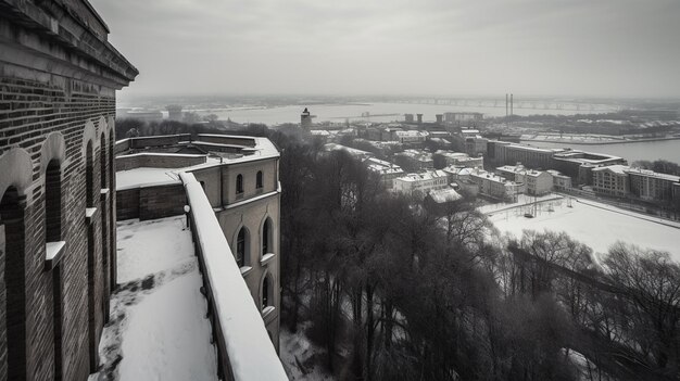 una vista de la ciudad desde la azotea de un edificio con un reloj.