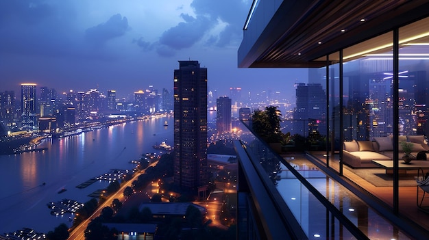 Foto una vista de la ciudad desde un balcón con vistas a un río