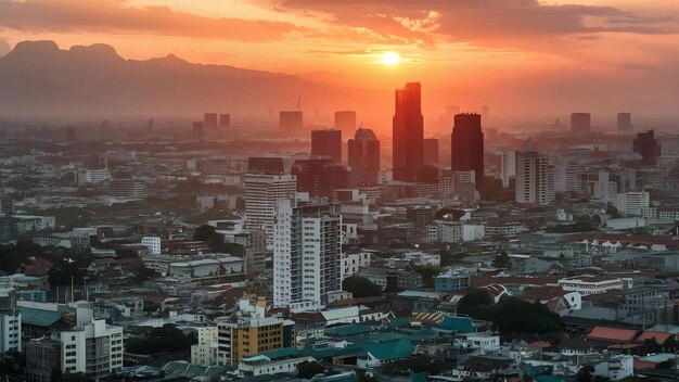 Vista de la ciudad de Bangkok al atardecer