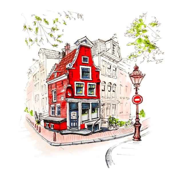 Vista de la ciudad de la casa y la linterna de Amsterdam