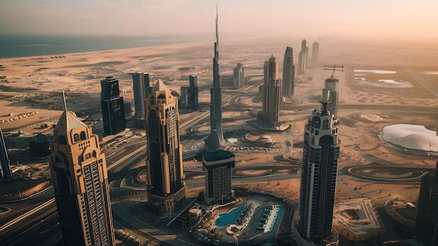 Vista de la ciudad de Dubái desde la cima de una torre