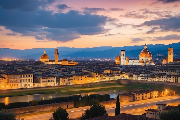 Foto vista de la ciudad de florencia paisaje urbano de italia al atardecer