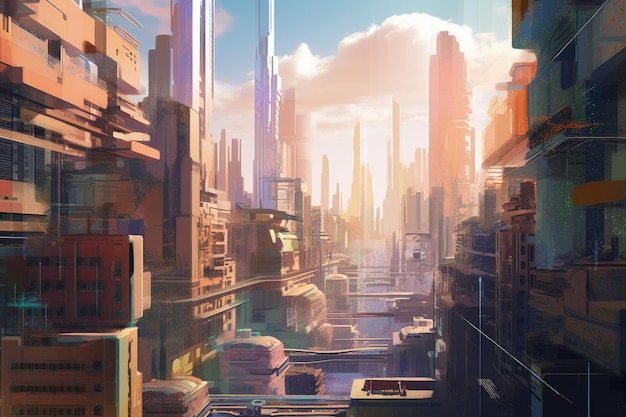 Vista de la ciudad futurista a la luz del día Generar Ai