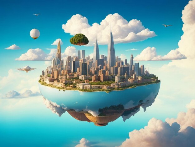 Vista de una ciudad futurista con mucha vegetación y vegetación Día Mundial de Educación Ambiental